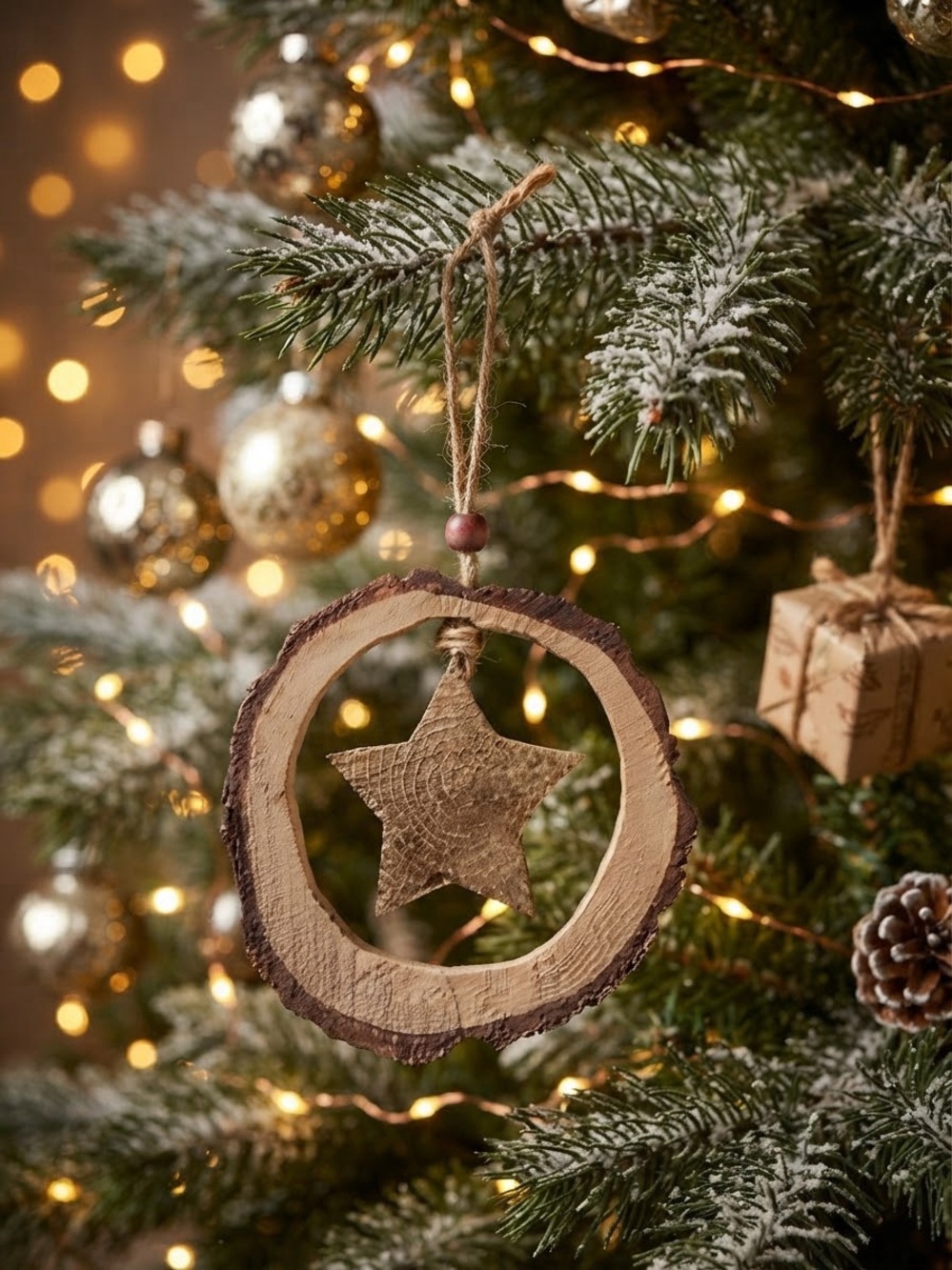 Vintage 1984 Rustic Wood Star Ornament - Natural Brown Christmas Decoration